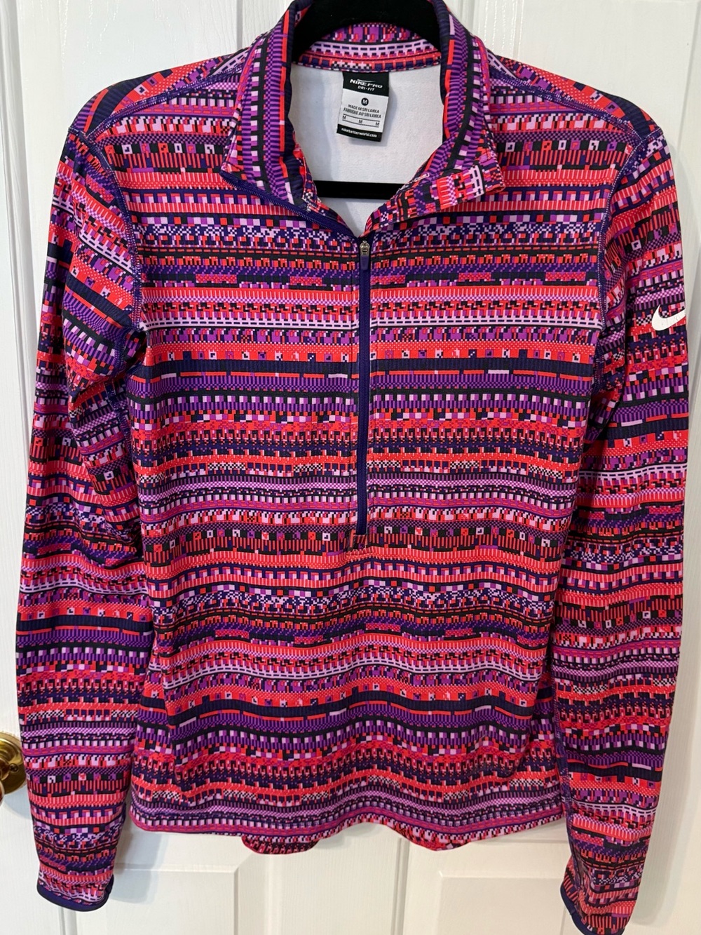 Nike Pro Dri-FIT 1/2 Zip Pullover Geometric Print Long Sleeve Athletic Top M